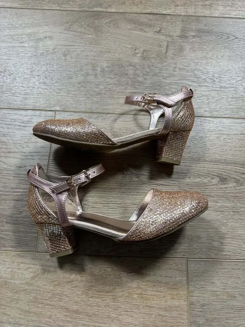 Michael Kors Kids Thessaly Kris Rose Gold Glitter Block Heel Shoes Sz 4